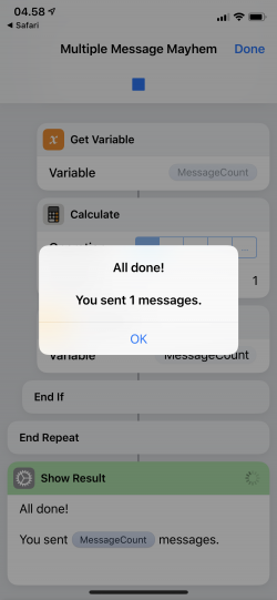Screenshot for Apple Siri Shortcuts Multiple Message Mayhem 3