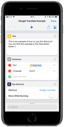 Screenshot for Apple Siri Shortcuts Google Translate 1
