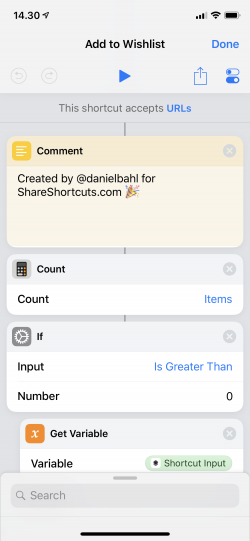 Screenshot for Apple Siri Shortcuts Add to Wishlist 1