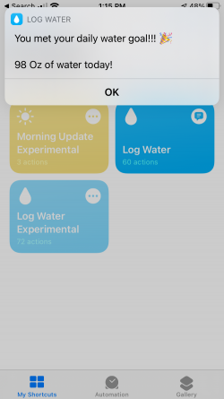 Screenshot for Apple Siri Shortcuts Log Water 1