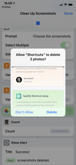 Screenshot for Apple Siri Shortcuts Clean Up Screenshots 1