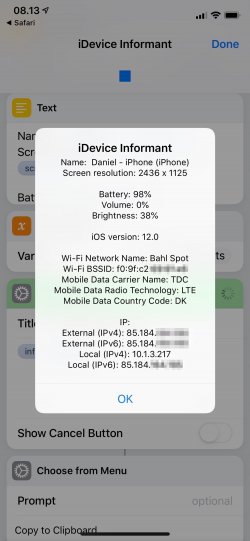 Screenshot for Apple Siri Shortcuts iDevice Informant 1