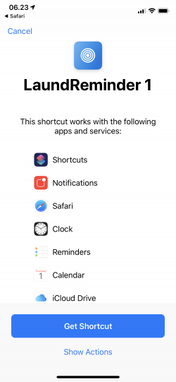 Screenshot for Apple Siri Shortcuts LaundReminder 3