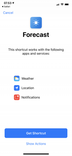 Screenshot for Apple Siri Shortcuts Forecast 1