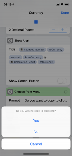 Screenshot for Apple Siri Shortcuts Currency 2