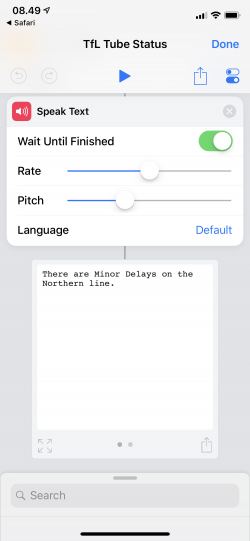 Screenshot for Apple Siri Shortcuts TfL Tube Status 1