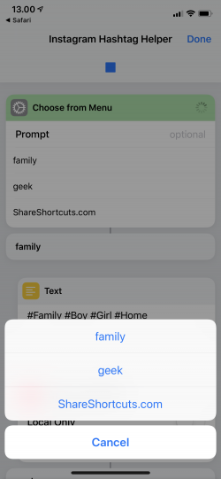 Screenshot for Apple Siri Shortcuts Instagram Hashtag Helper 2