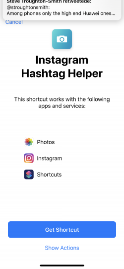 Screenshot for Apple Siri Shortcuts Instagram Hashtag Helper 6