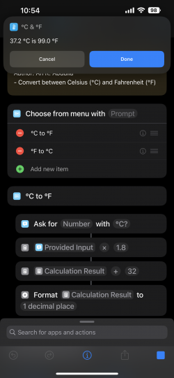 Screenshot for Apple Siri Shortcuts °C & °F 2