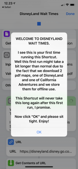 Screenshot for Apple Siri Shortcuts DisneyLand Wait Times 1
