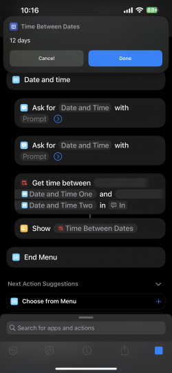 Screenshot for Apple Siri Shortcuts Time Between Dates 5