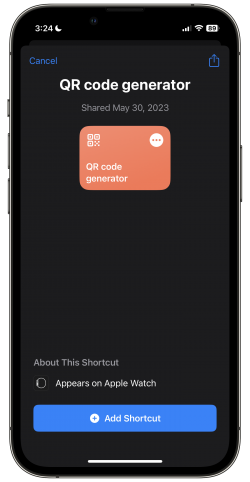 Screenshot for Apple Siri Shortcuts QR code generator 1