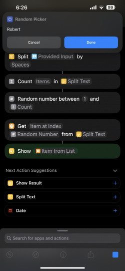 Screenshot for Apple Siri Shortcuts Random Picker 2