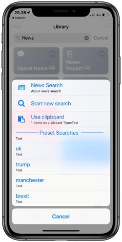 Screenshot for Apple Siri Shortcuts News Search 2