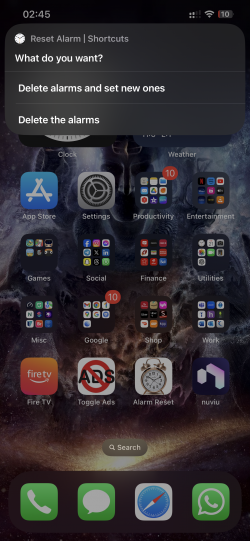 Screenshot for Apple Siri Shortcuts Reset Alarm 1