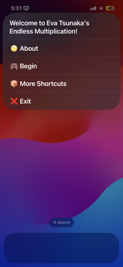 Screenshot for Apple Siri Shortcuts Eva Tsunaka’s Endless Multiplication 1