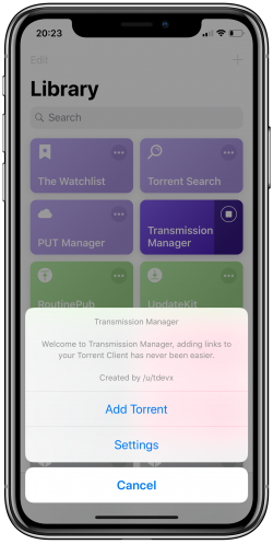 Screenshot for Apple Siri Shortcuts Transmission Manager 1