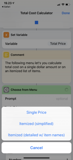 Screenshot for Apple Siri Shortcuts Total Cost Calculator 1