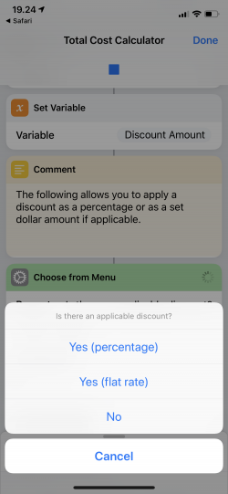 Screenshot for Apple Siri Shortcuts Total Cost Calculator 2