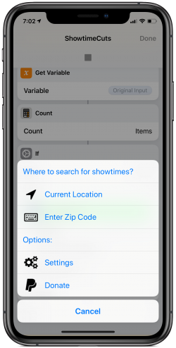 Screenshot for Apple Siri Shortcuts ShowtimeCuts 1