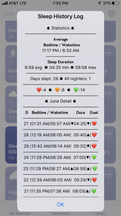 Screenshot for Apple Siri Shortcuts Sleep History Log iOS13 1