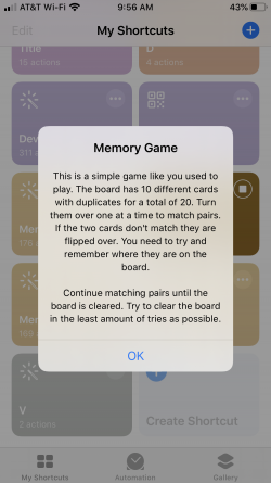 Screenshot for Apple Siri Shortcuts Memory Game 2 iOS13 1