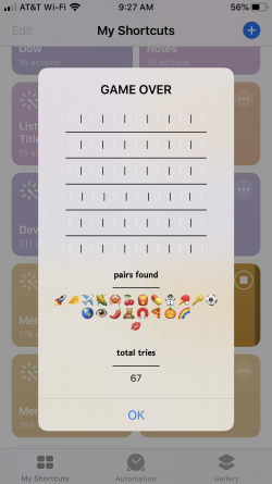 Screenshot for Apple Siri Shortcuts Memory Game 2 iOS13 6